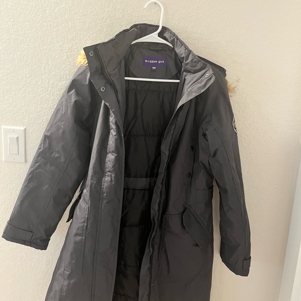 Madden Girl Gray Winter Coat with Fur Hood